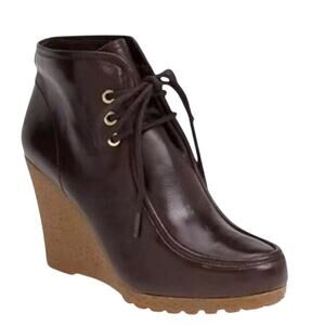 Michael Kors Women's Brown Leather Lace Up Wedge Ankle Booties Size 7.5